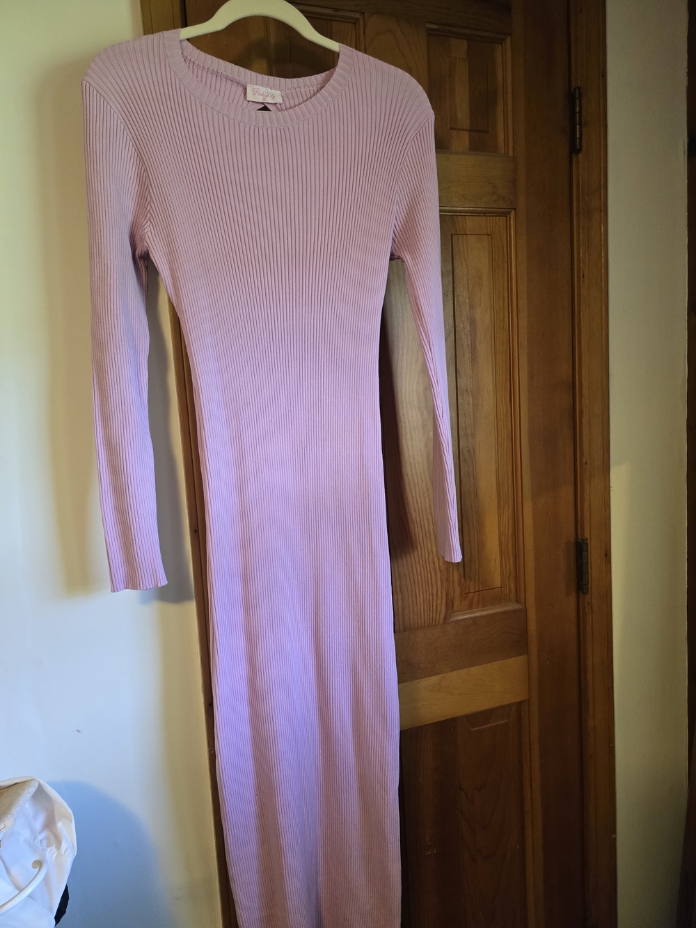 Slim Ribbed Long-Sleeve Midi Dress - Dusty Pink - Picture 15 of 15
